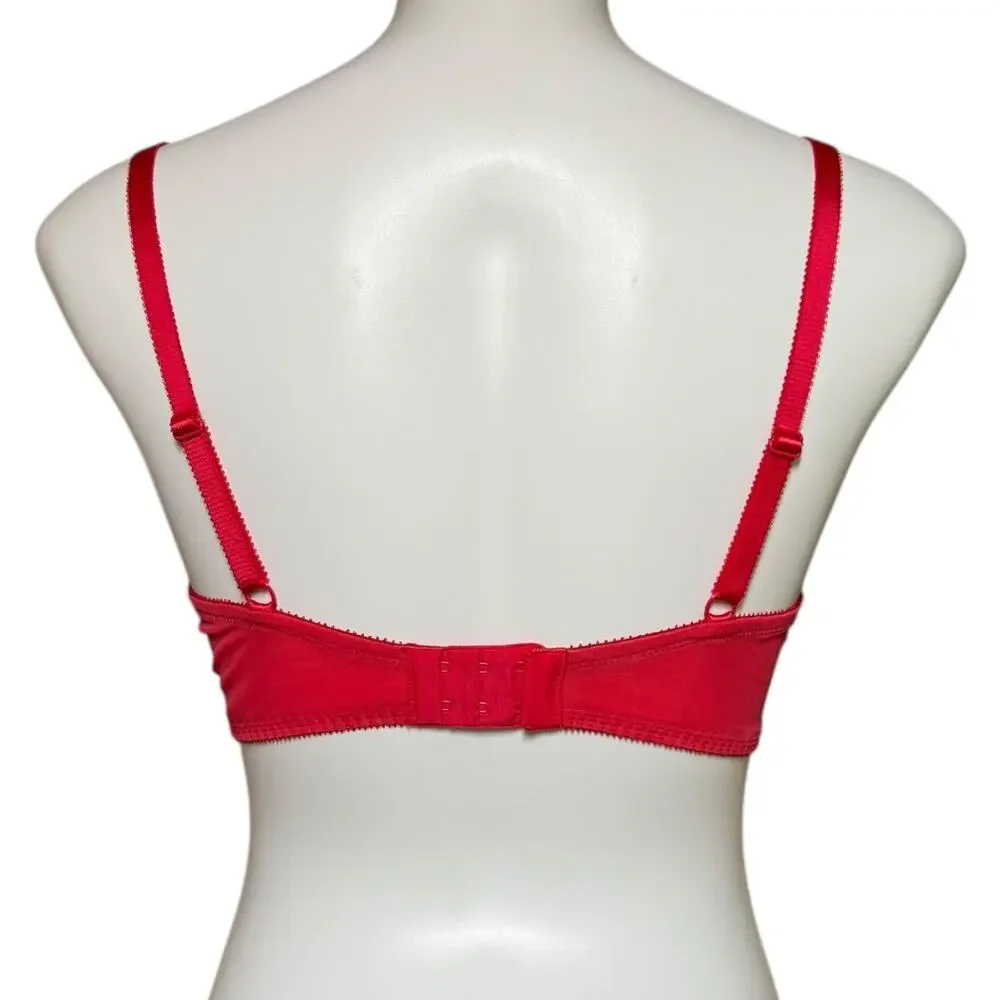 Victoria's Secret Dream Angels Unlined Demi Bra Red Pink Lace 36C